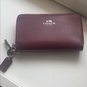 Coach Maroon Wallet/Wristlet with interior leopard